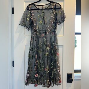 Floral Embroidered Black Dress